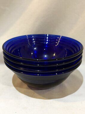 Set of 4 Bormioli Rocco Forum Saphir Cobalt Blue Glass Fruit Berry Bowls